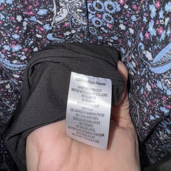 Btfl-Life Boho Maxi Dress Velvet Trim V Neck Empire Waist Paisley Sz Sm Cottage - Picture 12 of 12